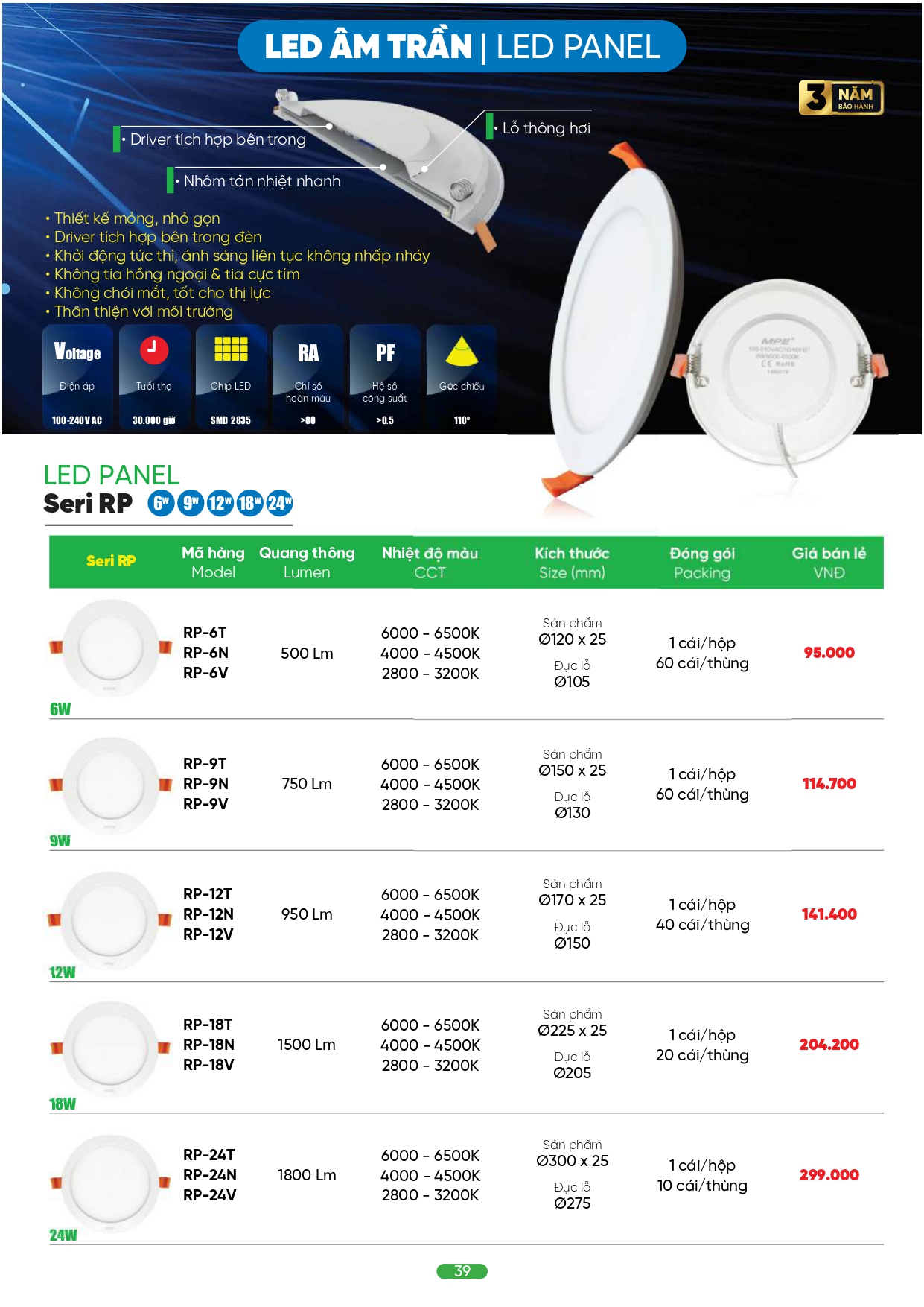 Bảng giá đèn LED MPE 2026